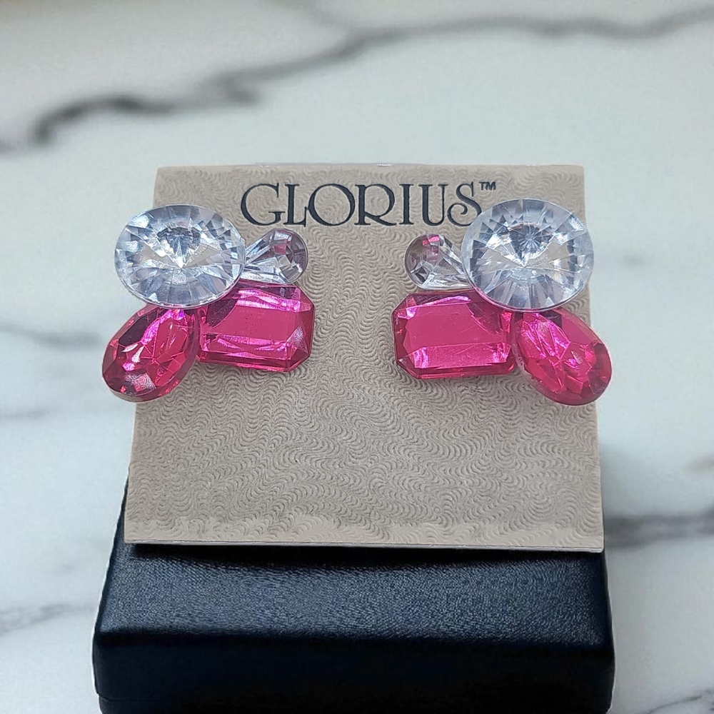 Pink and Silver Crystal Earrings